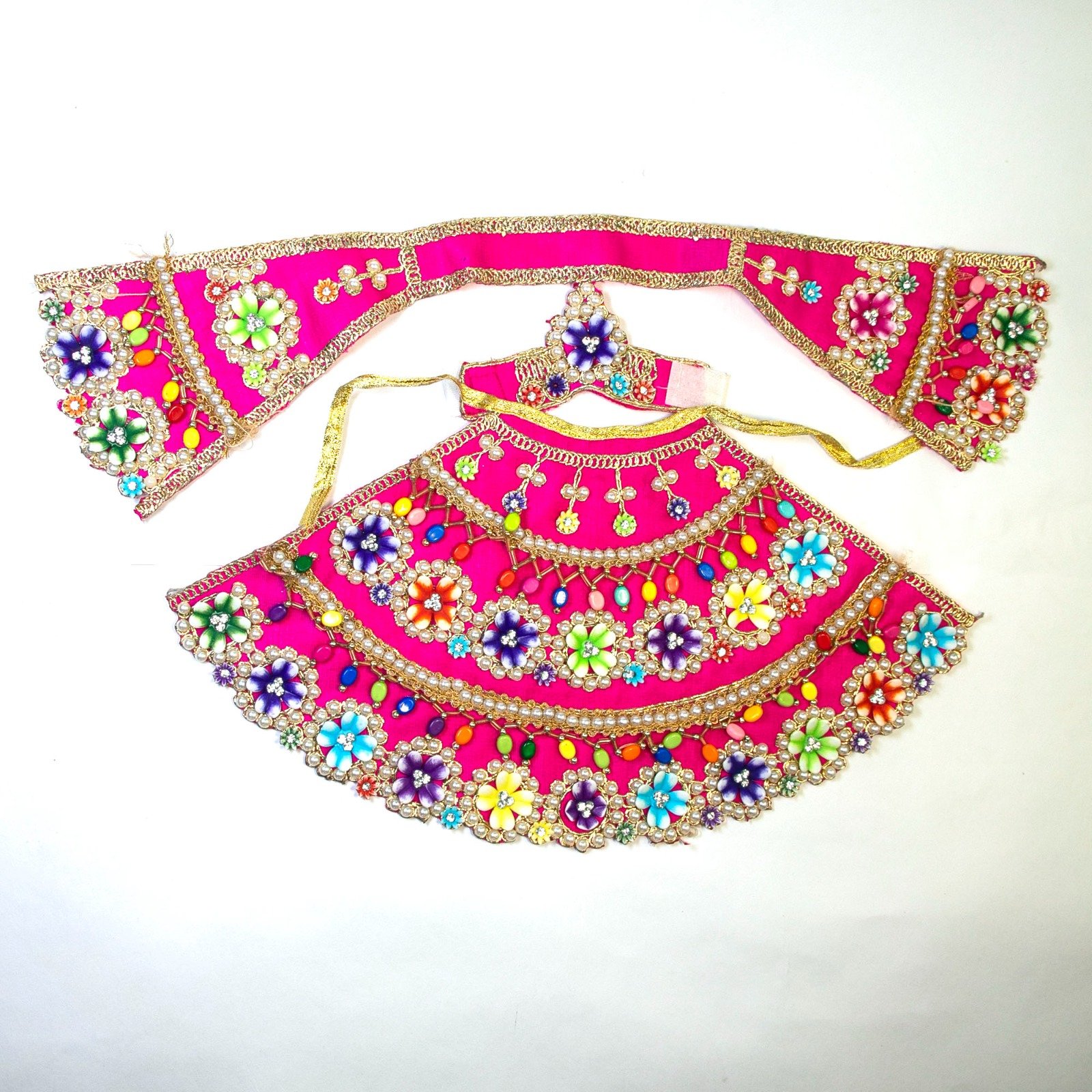 Designer Mata Rani Lehenga Choli Set – Pink with Multicolor Floral & Stone Work - Image 2