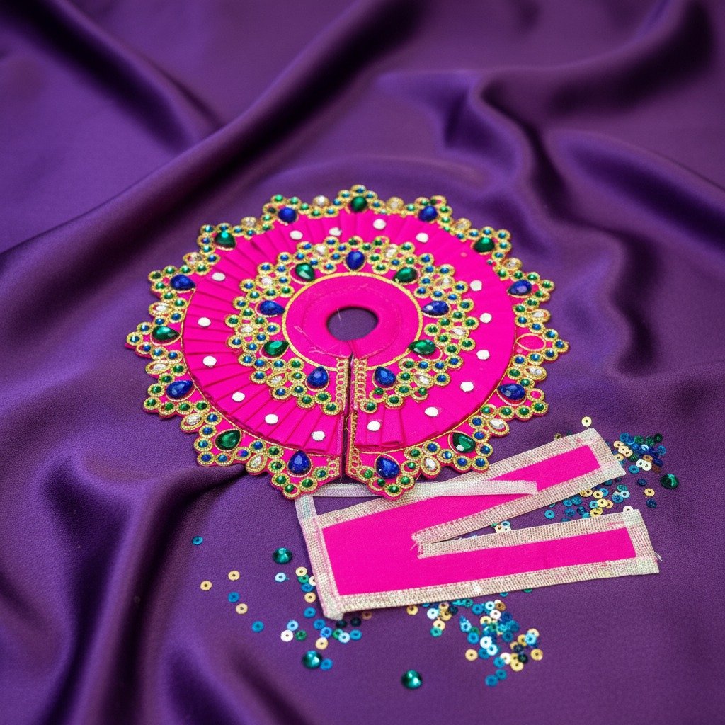 Designer Laddu Gopal Poshak – Pink with Multicolor Stone Work (Handcrafted Dress)