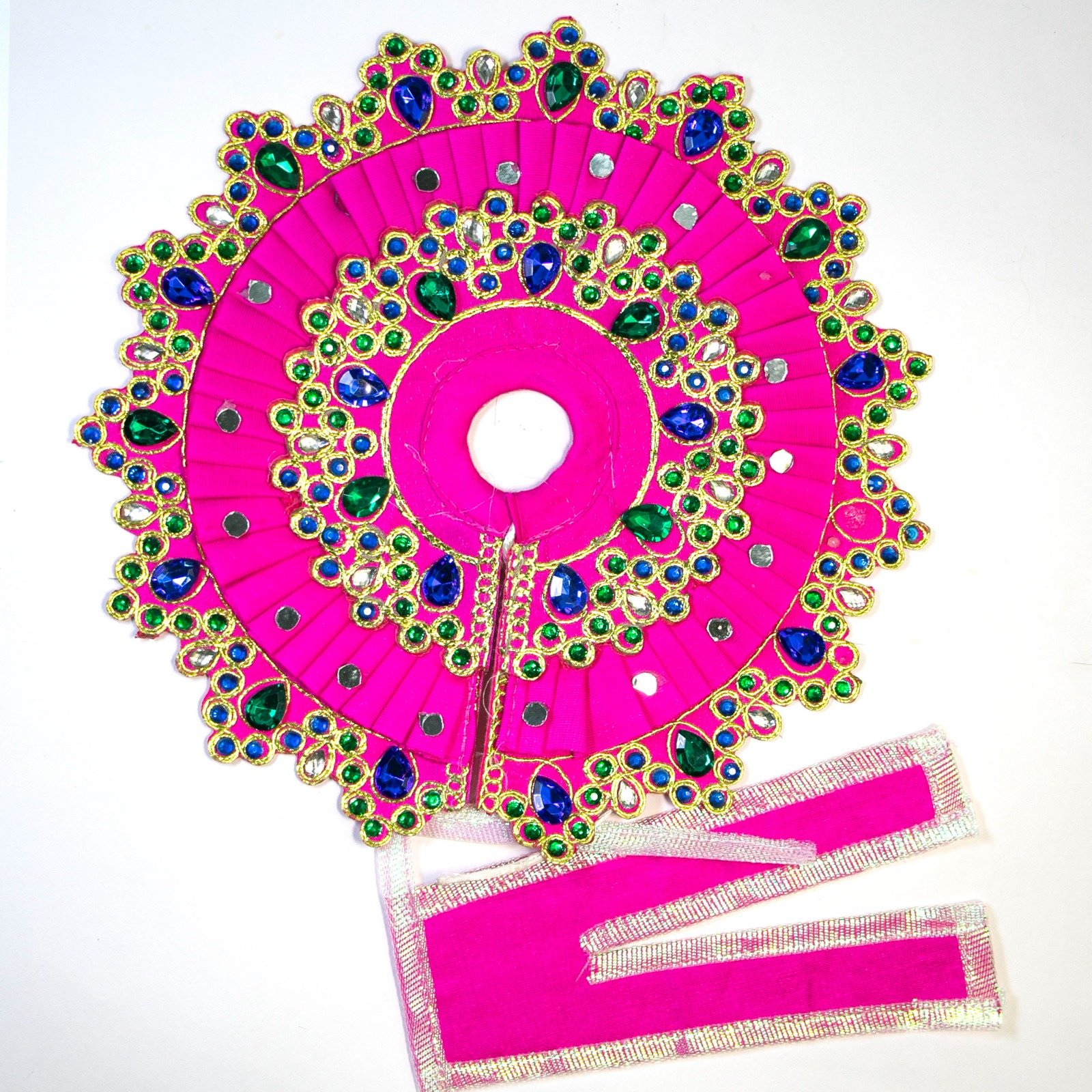 Designer Laddu Gopal Poshak – Pink with Multicolor Stone Work (Handcrafted Dress) - Image 2