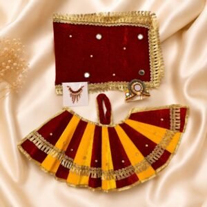 Premium Red & Yellow Velvet Mata Rani Dress with Mukut & Necklace