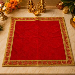 Red Velvet Mata Rani Chauki Asan – Premium Decorative Pooja Cloth