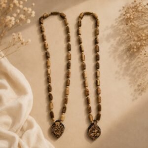 Hand-Engraved Holy Basil Wooden Locket Necklace Combo