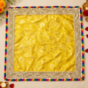Washable Gota Design Chauki Asan – Premium Decorative Pooja Cloth for Mandir